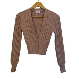 Aritzia Wilfred Plunge Front Cardigan Wool Cotton V-neck Crop Fitted Pleated S